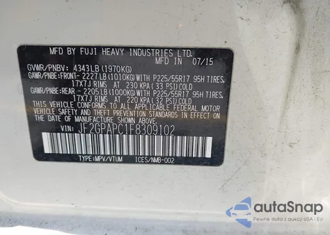 2015 Subaru Xv Crosstrek 2.0I Limited from USA, damaged, VIN JF2GPAPC1F8309102